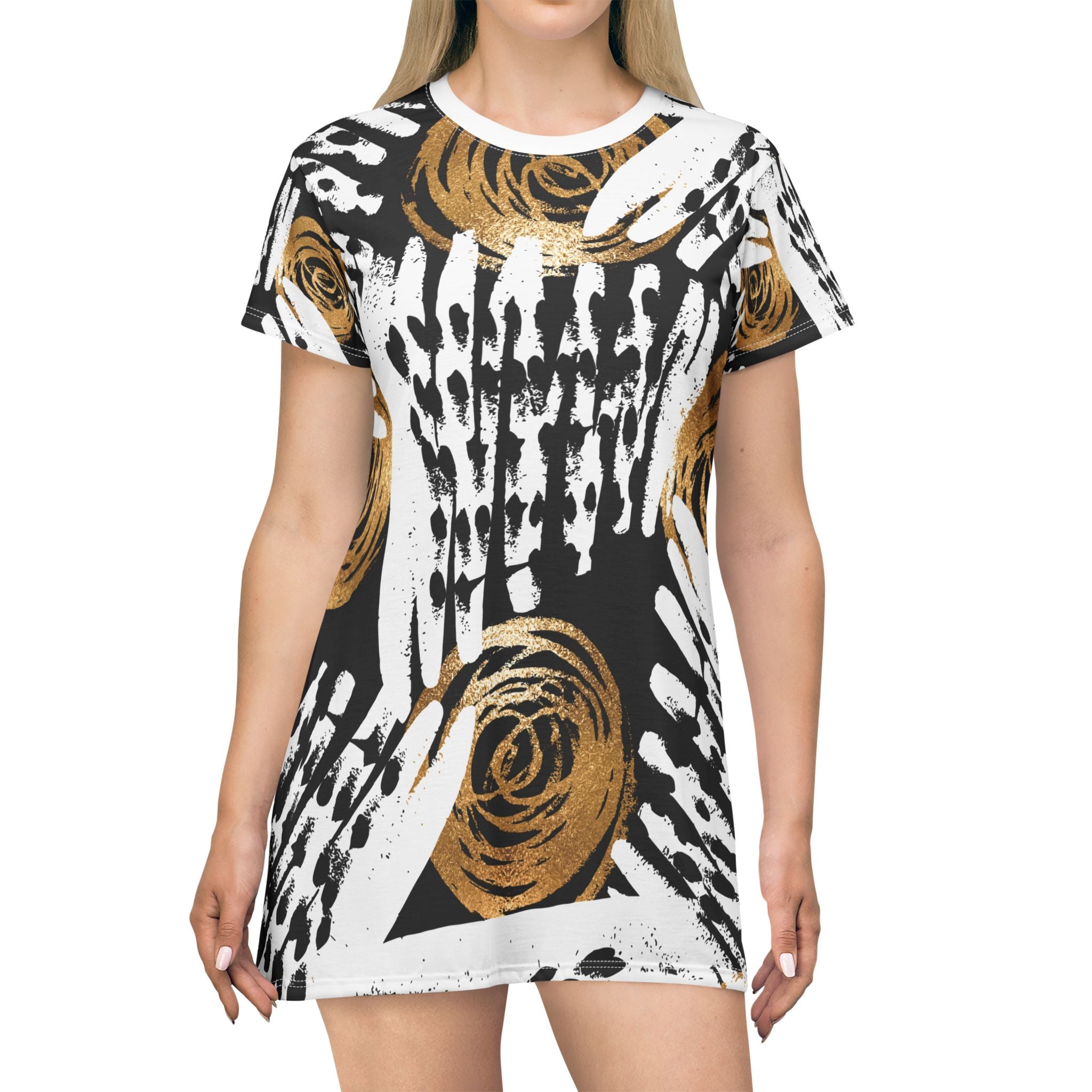 Chic Abstract Art T-Shirt Dress | Stylish Casual Wear for Everyday Elegance